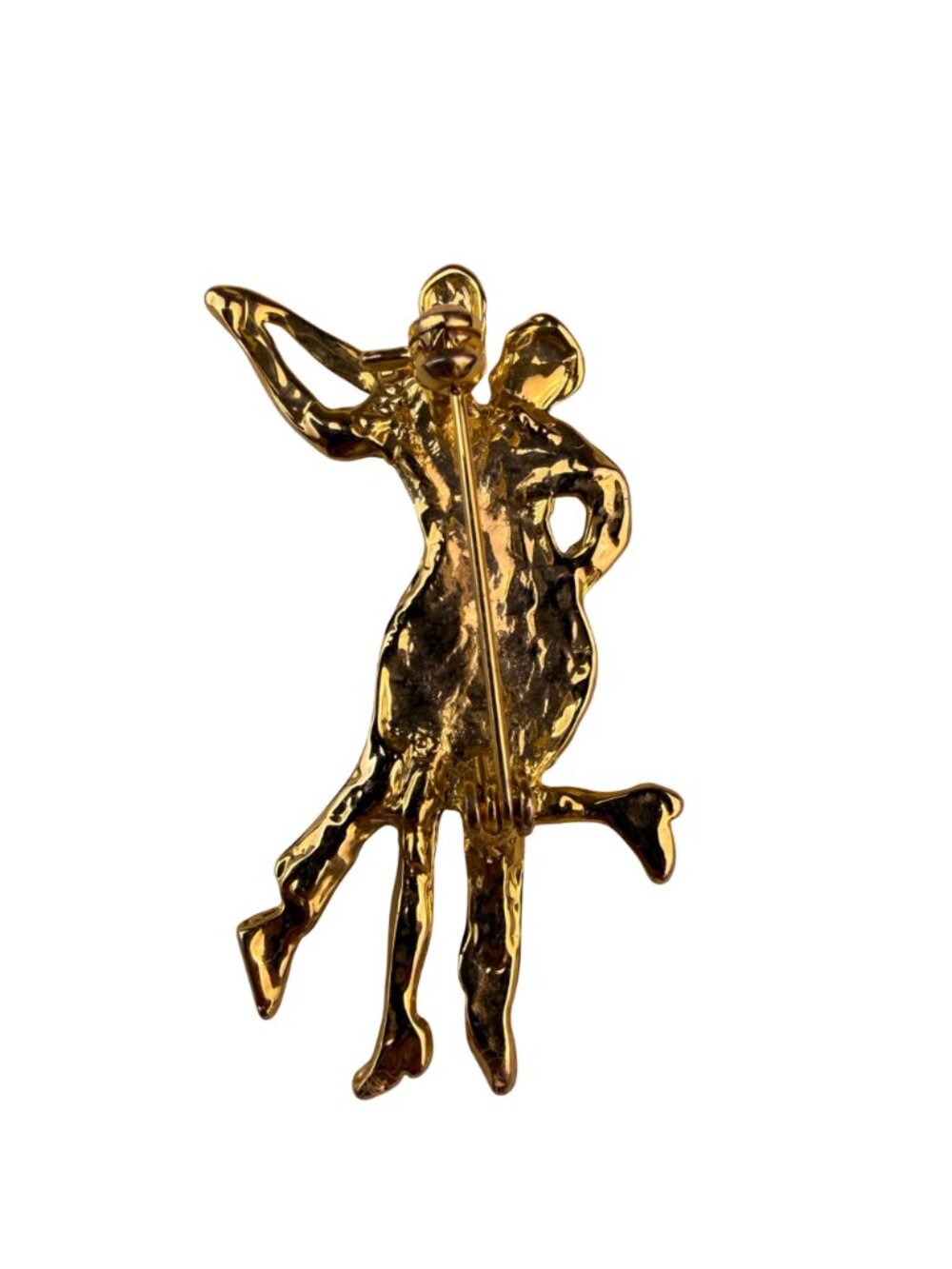 Vintage Unknown Gold Tone Enamel Dancing Couple Brooch Rhinestones image 2
